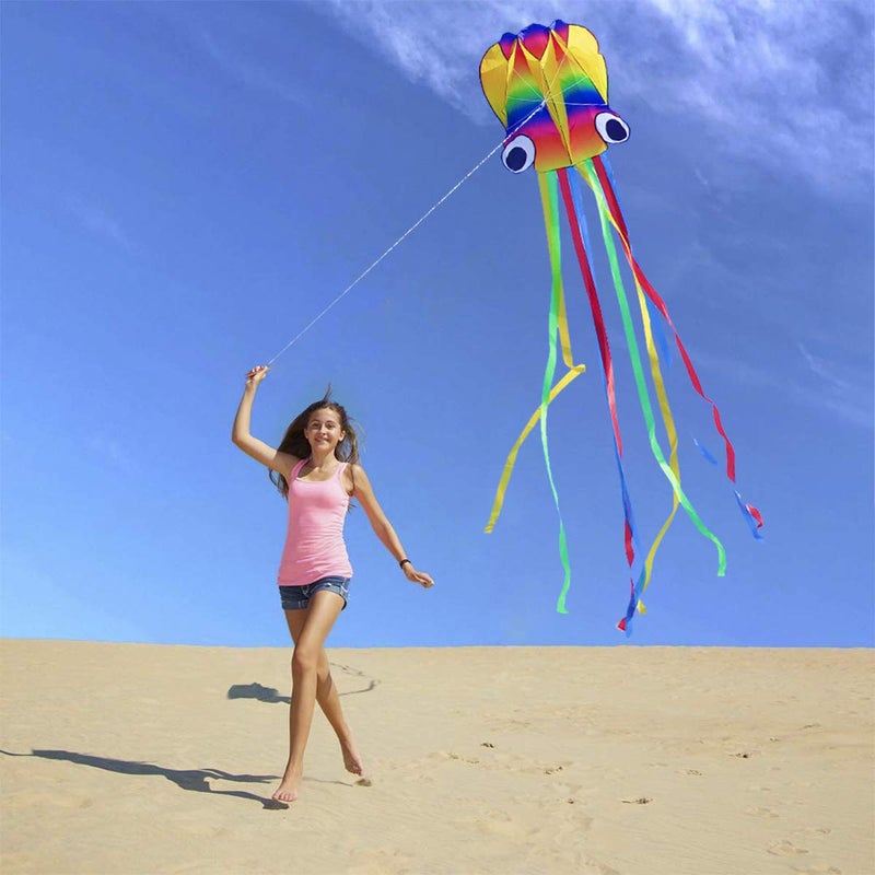 Honbo 14ft R2F Rainbow Soft Octopus Kite for Kids and Audlts-Large Kite with 11.5ft Long Tail and 200ft Flying line-Easy to Fly Toy for Outdoor Games Beach and Activities - Image 3